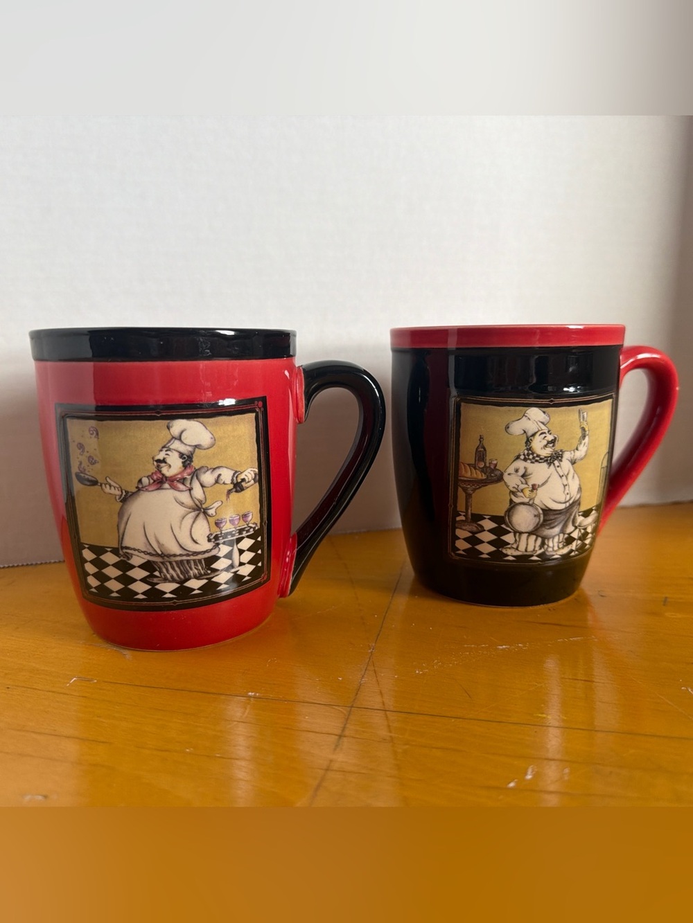 Fat Chef Illustration Ceramic Coffee Mugs - Red and Black (Set of 2)